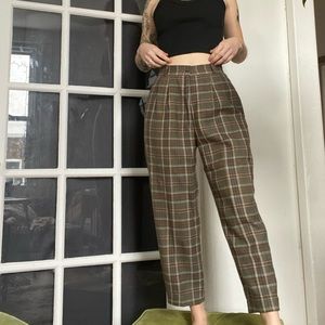 Vintage Green Wool Tartan Trousers